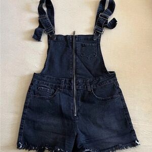 Women's Short Black Denim Overalls